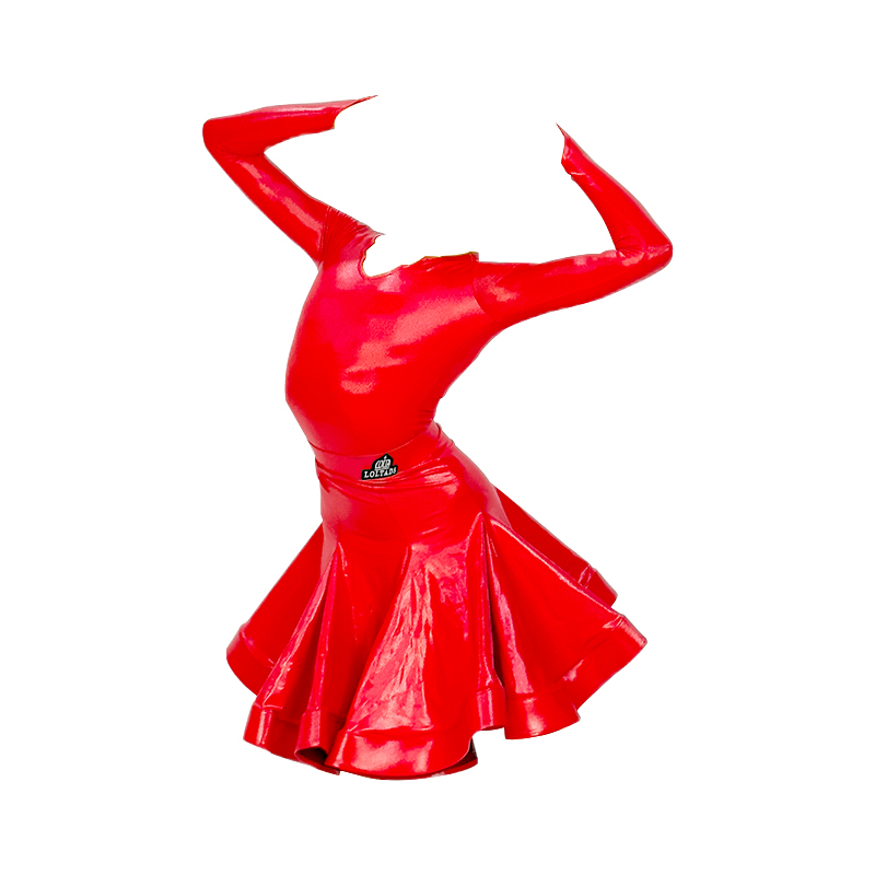 9 farben Helle Leder Langarm Latin Dance Kleid Kinder Ballroom Dance Performance Kleidung Mädchen Party Kleider SL9328