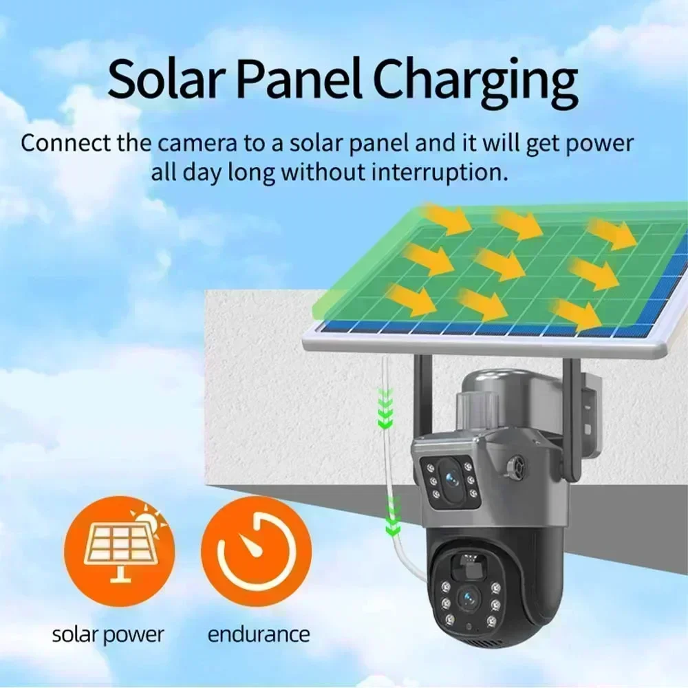 Kamera solarna 4K 8MP z kartą SIM dostarczana jest gratis z pamięcią 256G Zewnętrzna kamera IP z podwójnym ekranem Ochrona bezpieczeństwa Bezprzewodowe nadzór