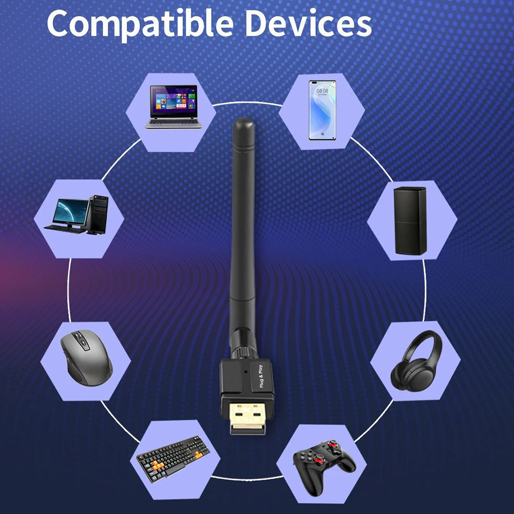 USB Bluetooth 5.3 Adapter for PC Speaker Mouse Music Audio Receiver Transmitter Bluetooth Dongle for Win 10 11 Rotatable Antenna