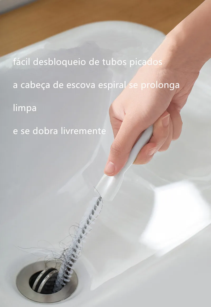 Escova de dragagem para cozinha e banheiro, escova de limpeza longa, limpador de drenagem flexível tampão, ferramenta removedor de furos, esgoto, pia