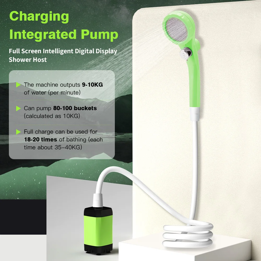 Pompa per doccia da campeggio Kit doccia per esterni per camper Doccia da campo con display digitale intelligente a schermo intero Kit doccia regolabile da 6000 mAh