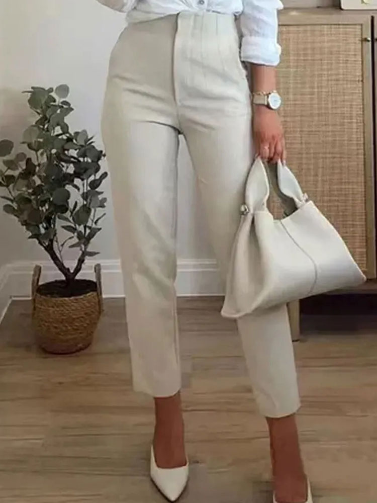 2024 Woman Solid Trouser High Waist Slim Zipper Fly Long Pants Female Wild Commute Office Lady Woman Pencil Pant Street