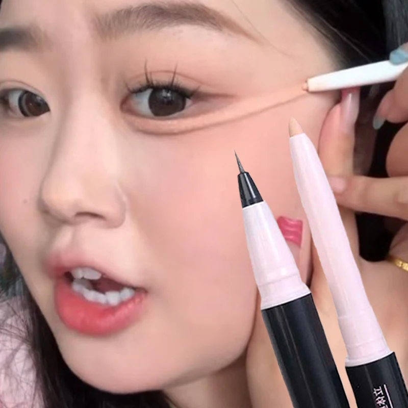 Lápiz de gusano de seda de doble cabeza, color rosa mate, resistente al agua, duradero, brillo Natural, lápiz de sombra de ojos, maquillaje cosmético coreano