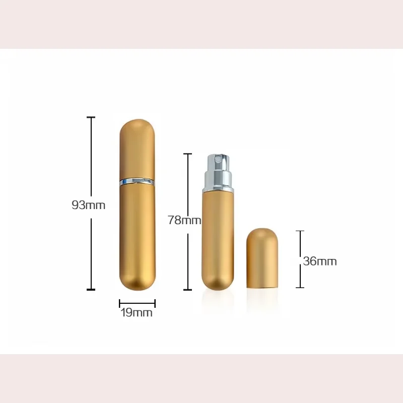 Botella pulverizadora de Perfume de 5ml, botella recargable portátil, envases cosméticos vacíos, atomizador de Perfume de aluminio para viaje