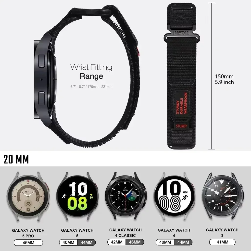 Pasek nylonowy w kamuflażu 22 mm 20 mm do zegarka Samsung Galaxy Watch 7 6 5 4 40/44 mm 6 Classic 43 47 mm do zegarka Huawei Watch GT5 4Pro Band
