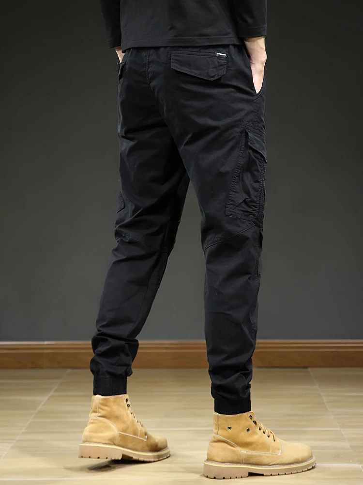 Pantalones Cargo con múltiples bolsillos para hombre, ropa de calle ajustada, informal, de algodón elástico, primavera y verano, 2022