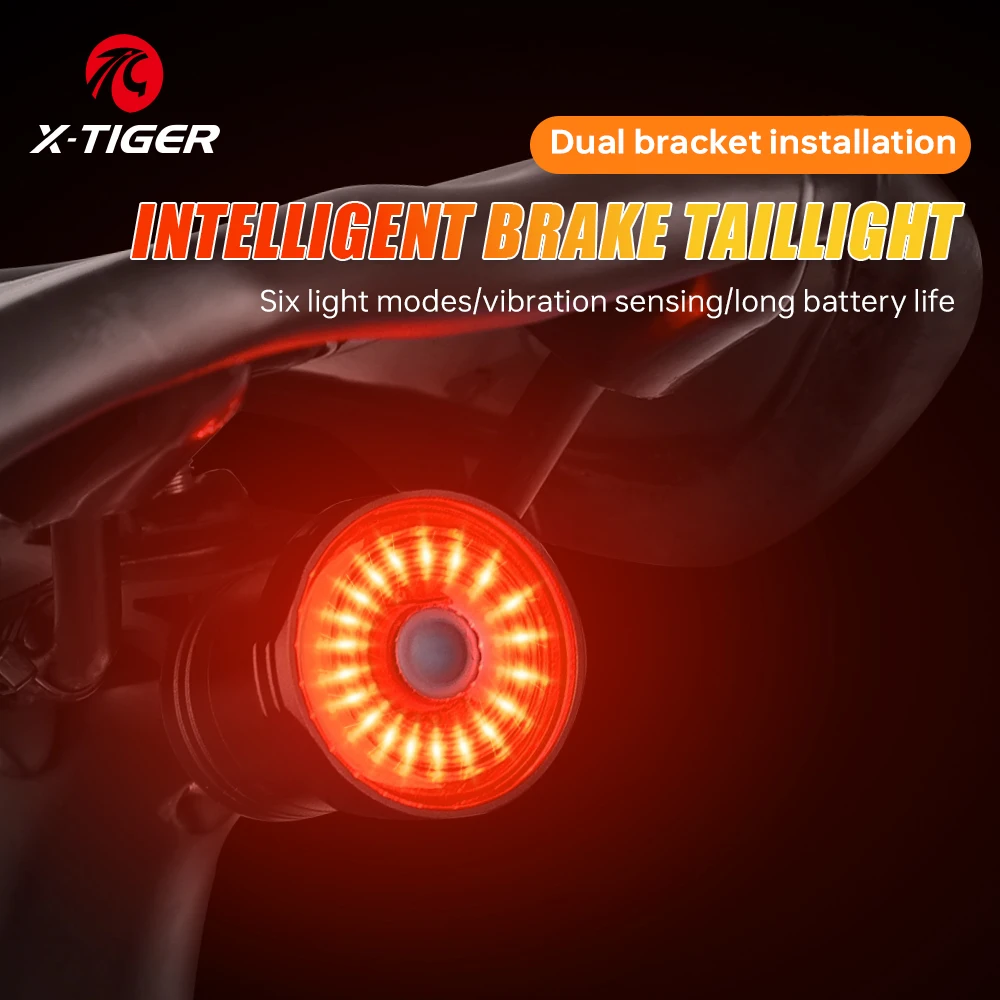 X-TIGER ไฟท้ายจักรยานสมาร์ท Sensing MTB ROAD BIKE ด้านหลัง IPX6 กันน้ํา Type-C ชาร์จไฟท้ายขี่จักรยาน Accessorie