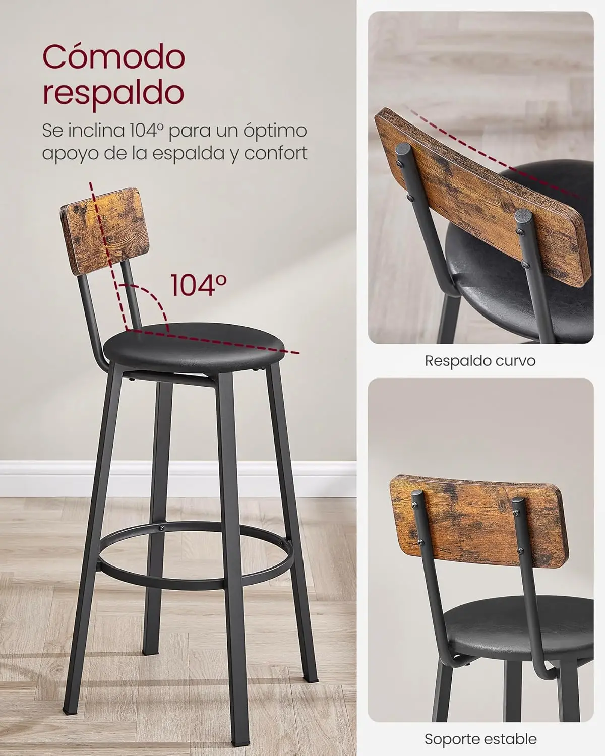 VASAGLE Taburetes de Bar, Juego de 2 Taburetes de Barra
