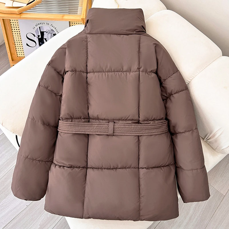 2024 com cinto jaqueta feminina jaqueta de inverno mulher parkas sólido engrossar quente feminino neve usar casaco algodão acolchoado outwear roupas