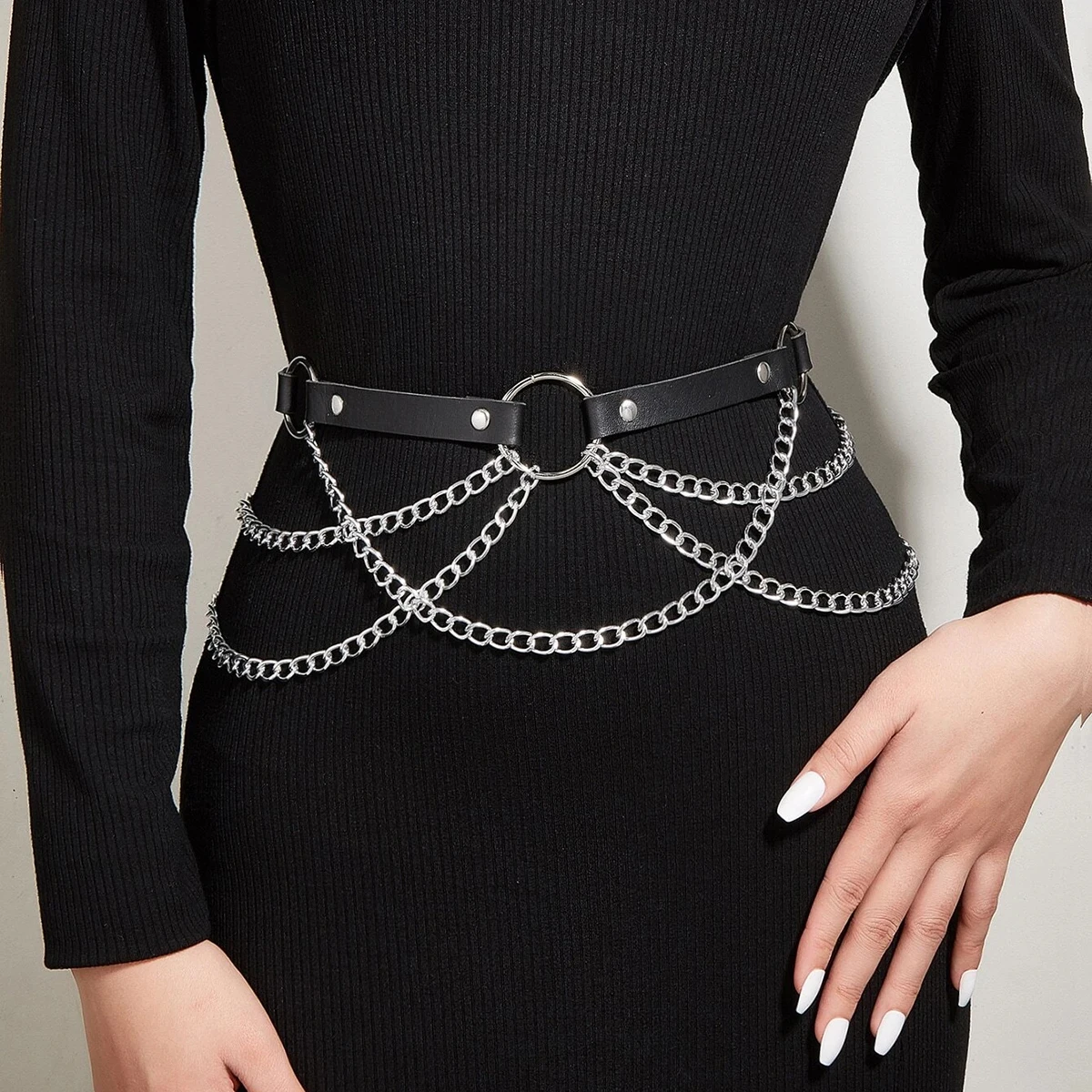 Moda cinto feminino estilo rua cintura corrente borlas cinto ajustável casual decorativo barriga corrente gótico acessórios de roupas