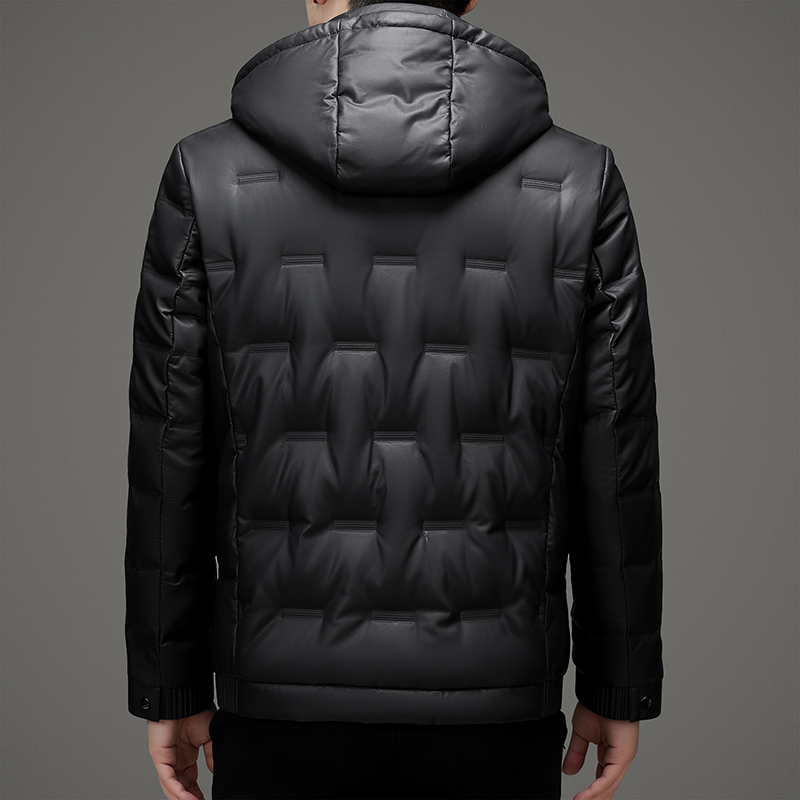 2024 inverno novo masculino casual jaqueta de couro de pele carneiro com capuz jaqueta engrossado quente alta qualidade grande para baixo jaqueta M-6XL