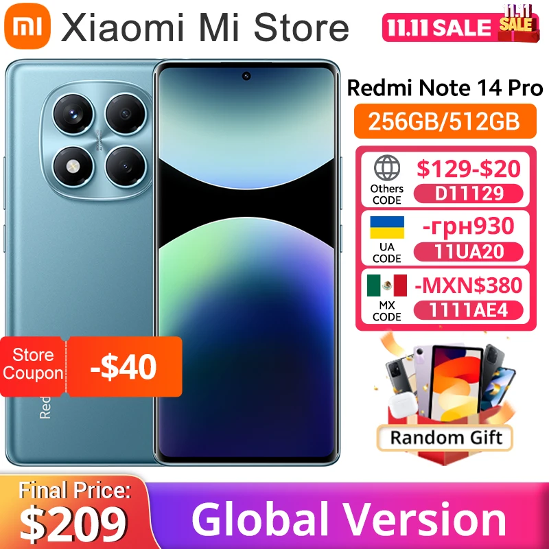Xiaomi Redmi Note 14 Pro  Global version Smartphone 200MP camera 5500mAh NFC Helio G100-Ultra 6.67" AMOLED display
