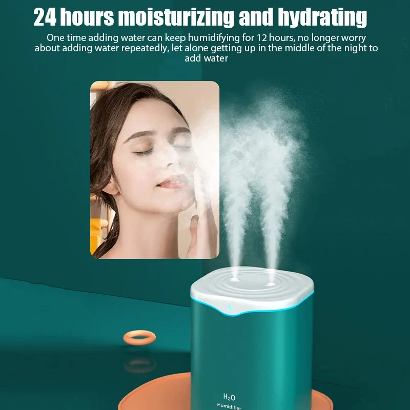Grote capaciteit Dual Spray-luchtbevochtiger USB Home Slaapkamer 2L Stille wateraanvuller Luchtreiniger Draadloze waterverspreider Kantoor