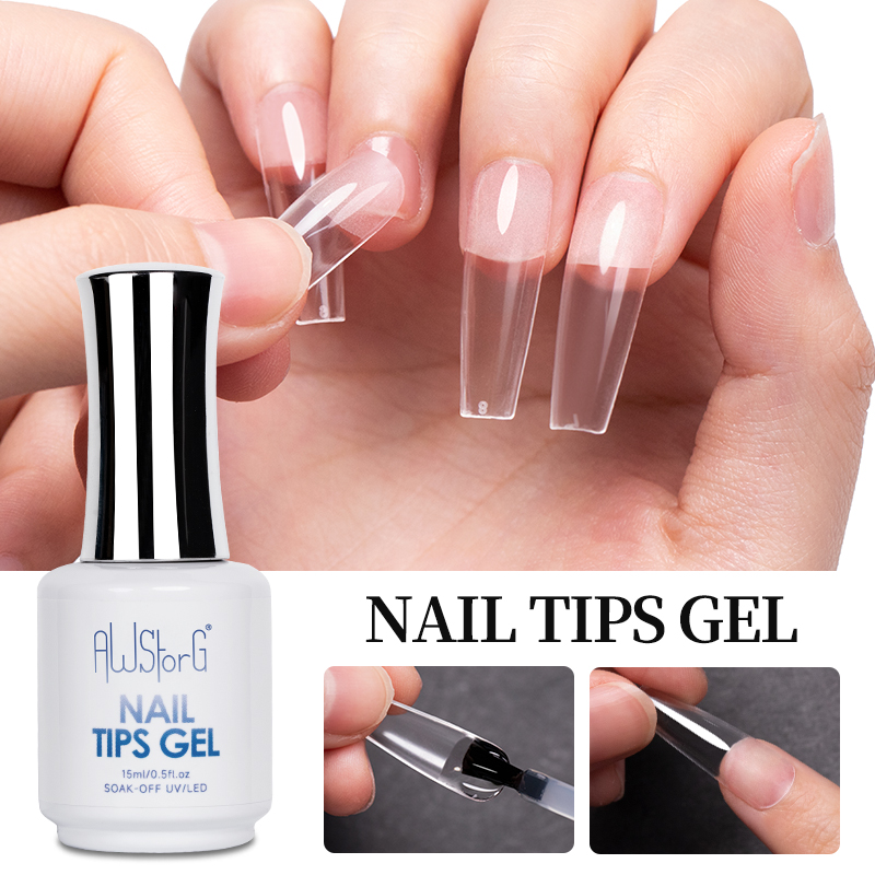 AWStorG-pegamento de Gel para puntas de uñas, 15ML, extensión rápida, función 3 en 1, esmalte de Gel transparente para decoración de uñas, Soak Off UV