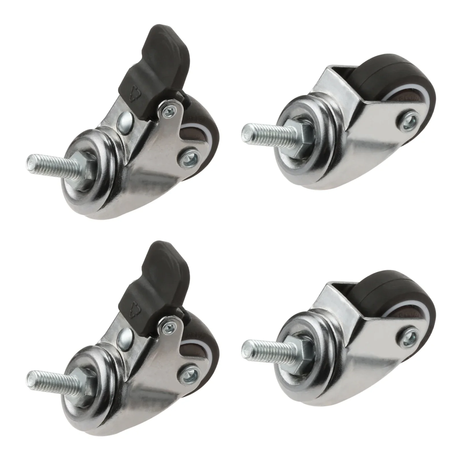 4pcs M6 Threaded Stem Casters Tiny Swivel Wheels without/with Brakes Soft Rubber TPE Sliding Wheel 241b/11kg Loading Table Chair