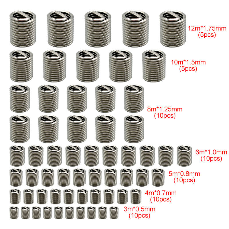 60 uds M3 M4 M5 M6 M8 M10 M12 304 Kit de inserción de rosca de fijación 2D de acero inoxidable herramienta de reparación de Hardware tornillo de manga de alambre en espiral