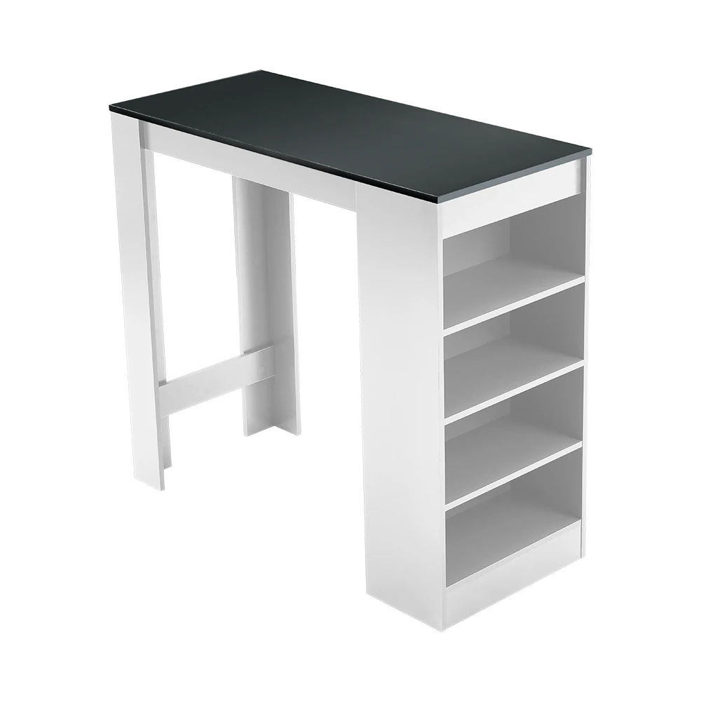 White Wooden Bar Table with Open Shelves,Grey Table Top