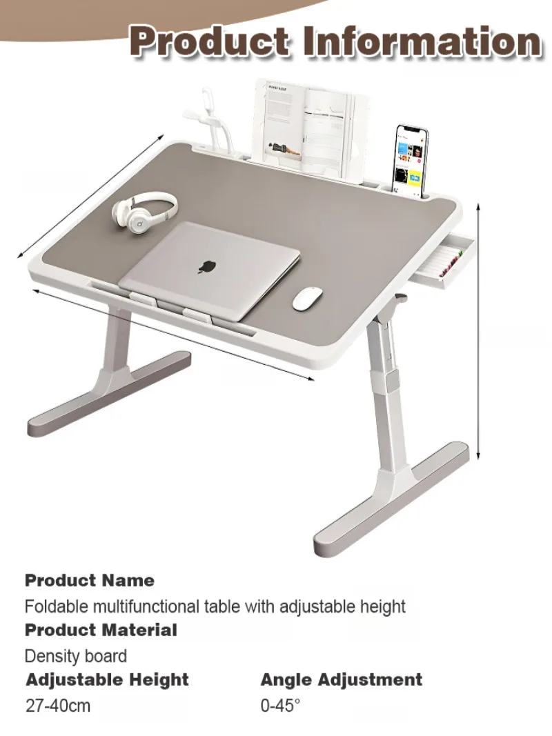 Portable folding computer desk Student dormitory Lifting bed table Household Multifunctional Adjustable Laptop desk with Drawer