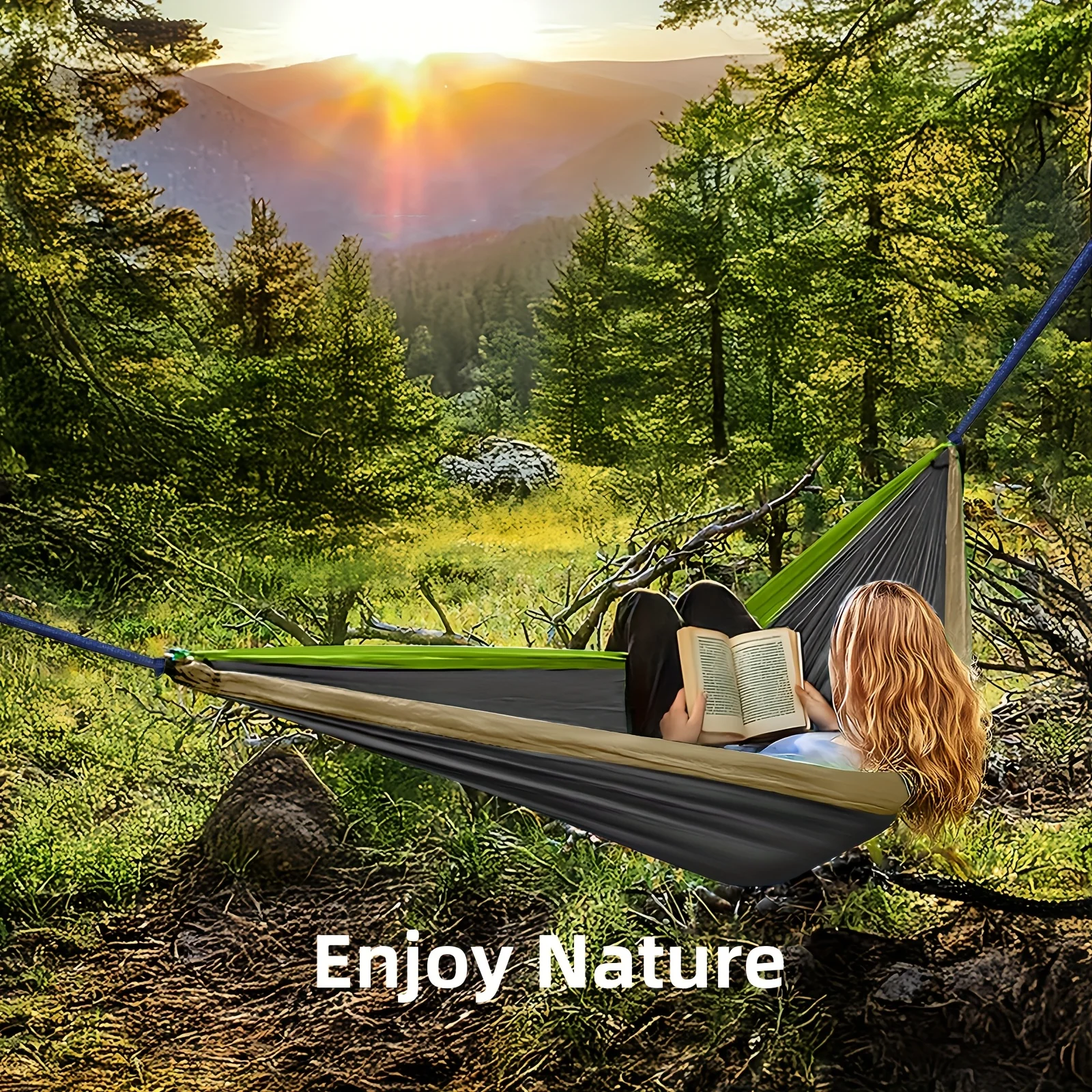 Extra-Large Double Camping Hammock, 3m x 2m (300*200cm), Includes Two 2m Tree Straps, Two D-Shaped Stainless Steel Hooks