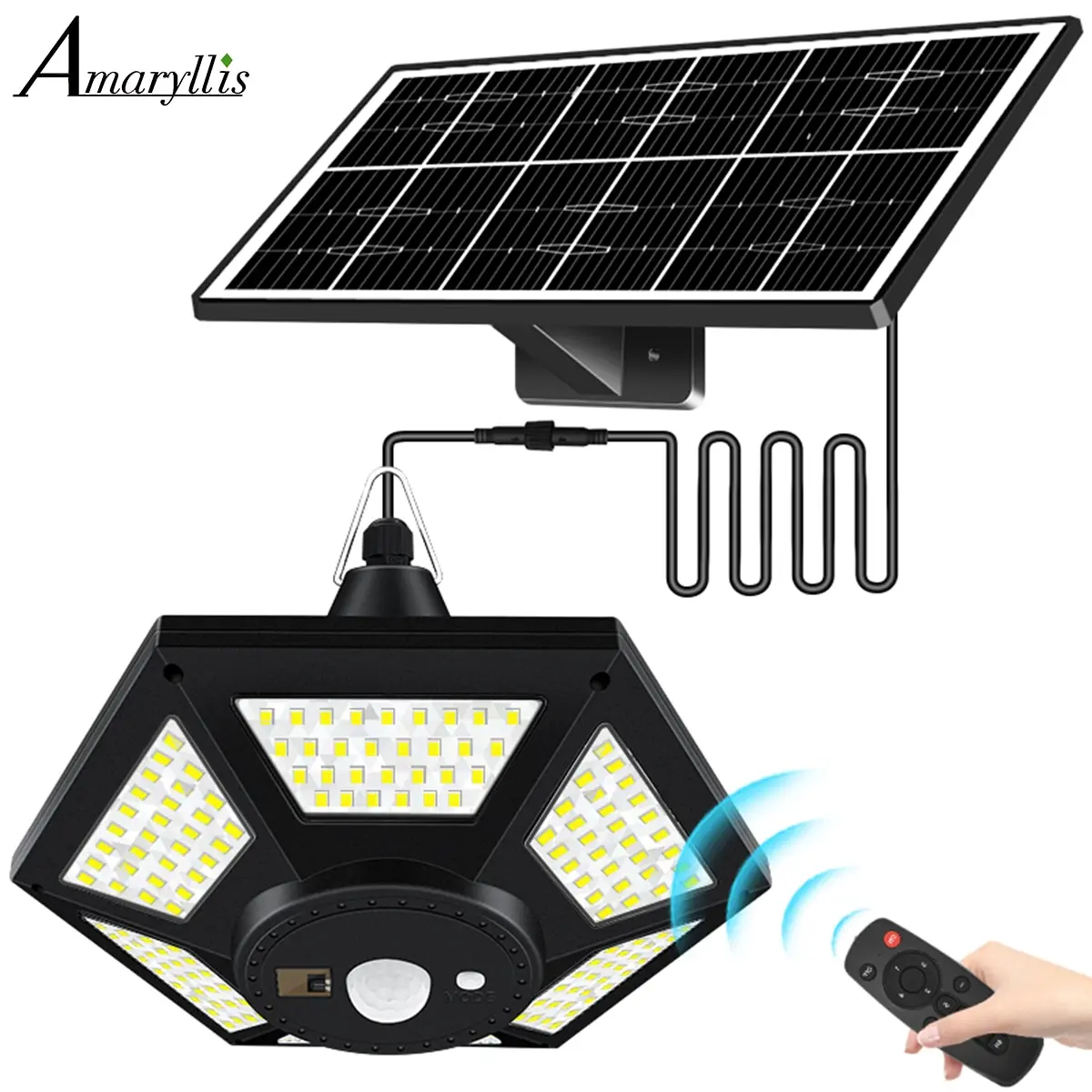 Pingente solar para garagem de celeiro Gazebo, Lâmpada solar com controle remoto, Shed interior e exterior, 180 LED, 1000LM