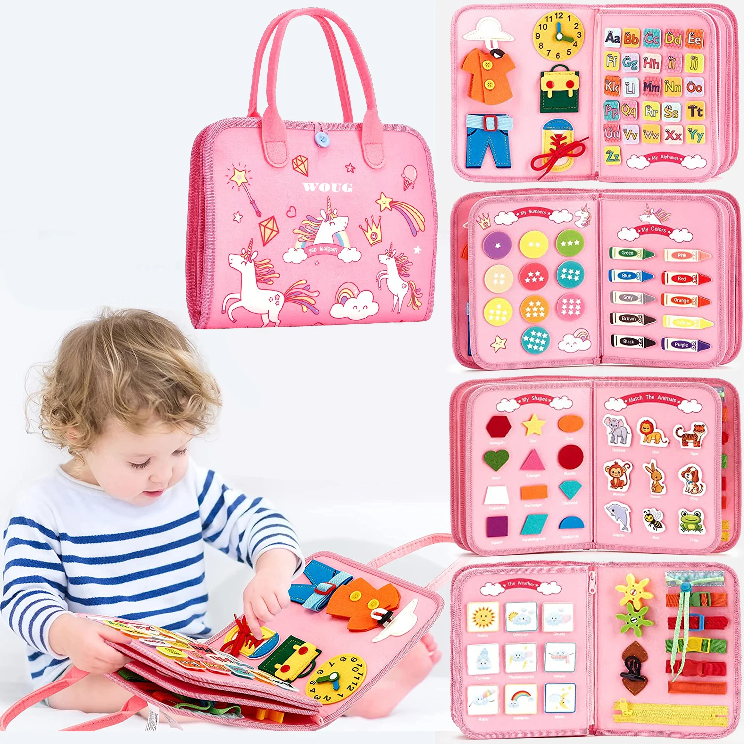 Giocattoli Montessori Scheda occupata Scheda di sviluppo di attività sensoriale per abilità motorie, Scheda di apprendimento per i più piccoli Regalo di Natale