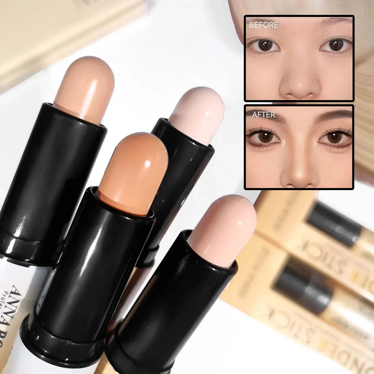 Double-ended contour stick, highlighter, waterproof and sweatproof, high nose bridge, face slimming nose contour pen for novices