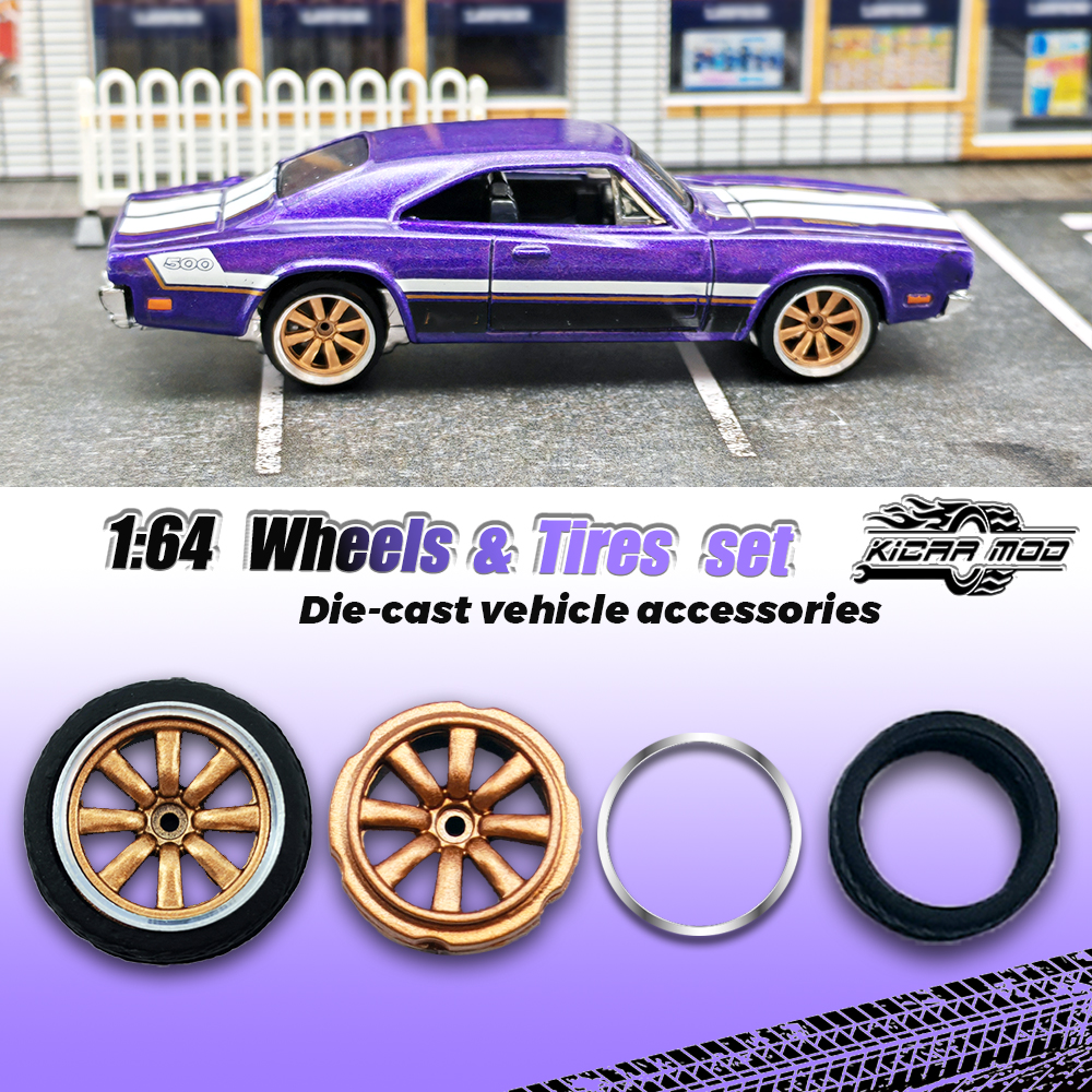Kicarmod 1/64 Модель автомобиля ABS Колеса с резиновой шиной Заклепка Ось Металлические диски Диаметр 11 мм Ремонтажные детали для модели автомобиля Hot Wheels