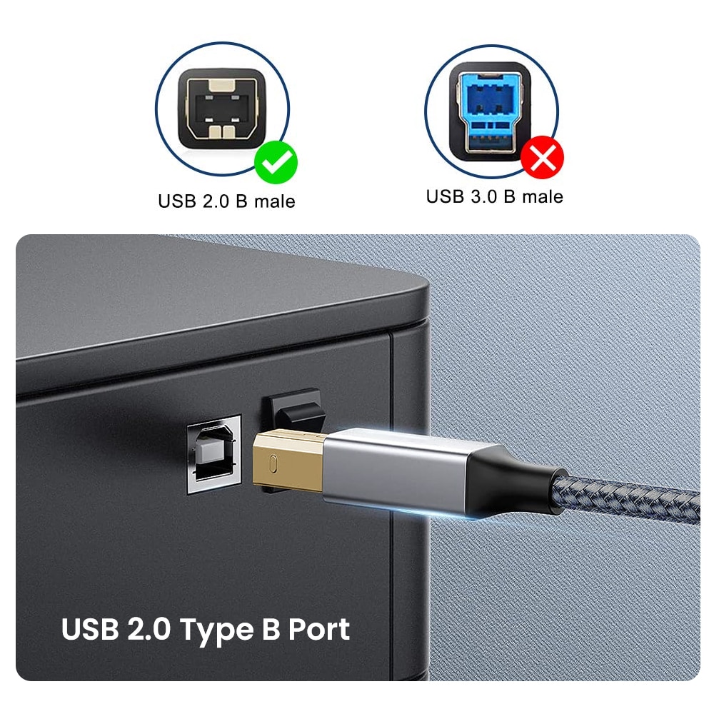 Kabel do drukarki NIERBO USB B do USB C Przewód do drukarki typu C Przewód nylonowy w oplocie do kontrolera Yamaha Casio Digital Piano DJ