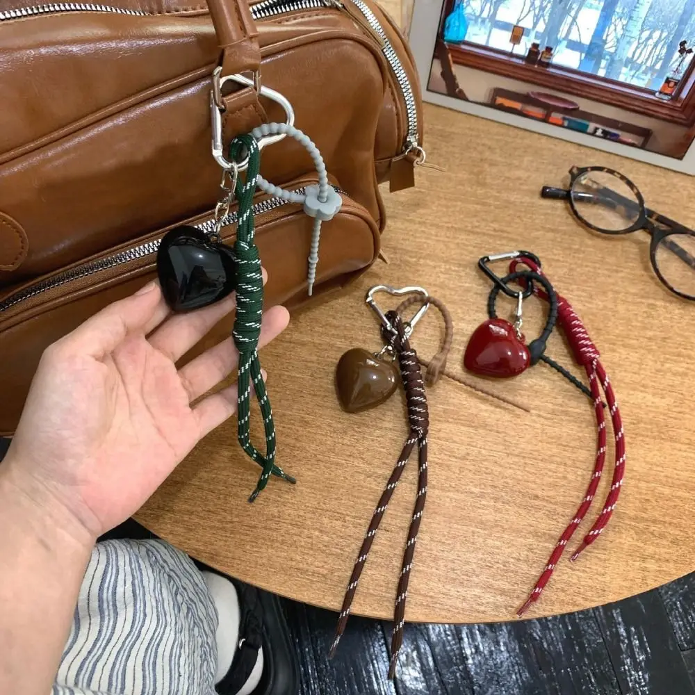 Fashionable Heart Leather Rope Keychain Cherry Bow Y2K Bag Pendant Ornaments Mobile Phone Lanyard Gifts Bag Accessories ﻿