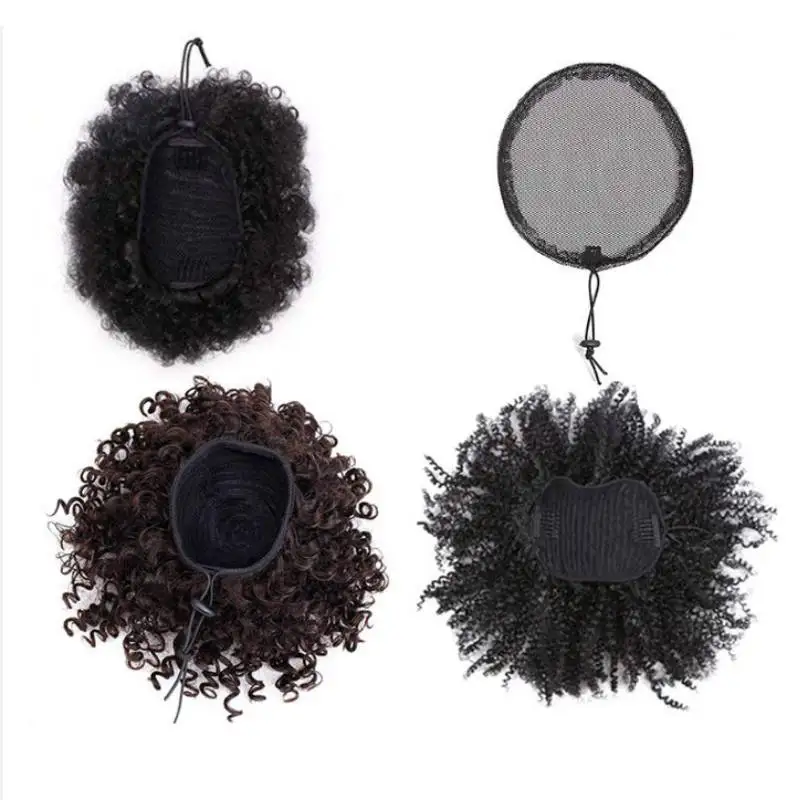 Red para moño de pelo, coleta de poliéster, red para hacer moños, coleta, gorro de peluca, red Afro Puff, redes para el cabello negras con correa ajustable