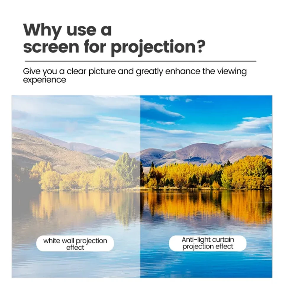 KaiAqua Projector Screen 100 120 133 Inch 16:9 Foldable Anti-Light Grey Reflective Cloth Portable Projection Screen For Home