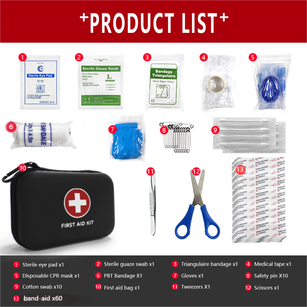 Kit de bolsa de primeros auxilios médica de emergencia portátil, 90 Uds., para el hogar, viajes al aire libre, equipo de Camping, medicina de supervivencia