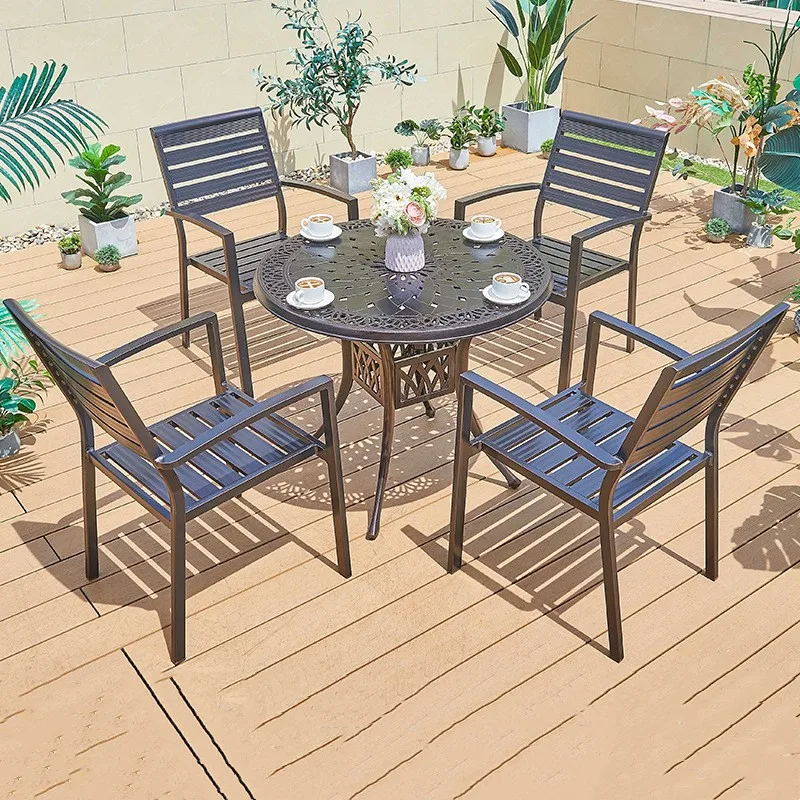 Mesa redonda de alumínio com cadeiras, Conjunto de mesa de café impermeável, Quintal ao ar livre, Piscina, Design mais novo