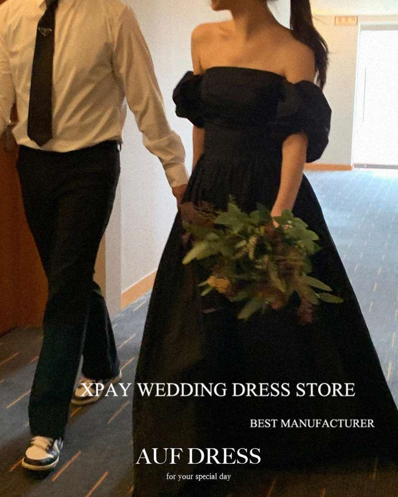 XPAY 블랙 라인 태 피터 한국 이브닝 드레스 사진 촬영 맞춤형 4 스타일 반팔 댄스 파티 드레스 웨딩 파티 레이스 업