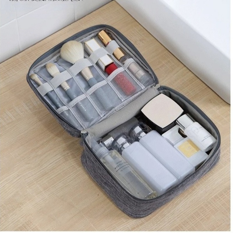 Travel Portable Solid Color Makeup Bag Large Capacity Cosmetic Toiletry  Organizer