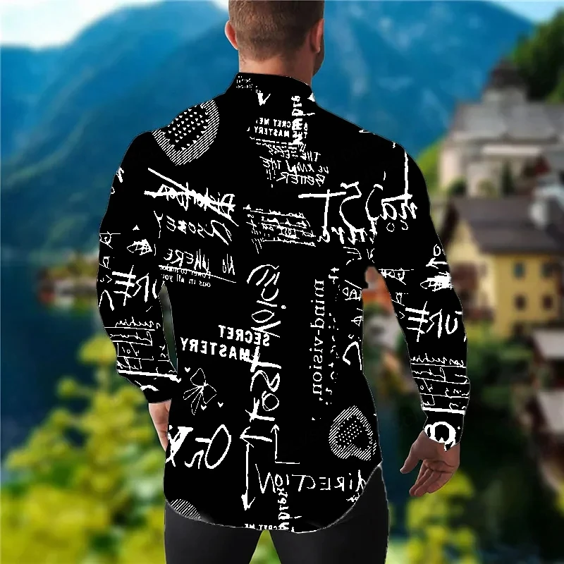 Langarm Hawaiihemden Herren Mode Briefhemd Schwarz Weiß Lepal Blusen Strandbluse Einreiher Camisa Berufung