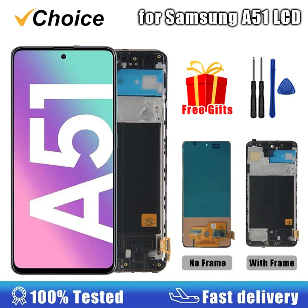 Super AMOLED LCD para Samsung A51 MONTAJE DE digitalizador con pantalla táctil pantalla probada para Samsung A51 LCD con marco SM-A515 A515F