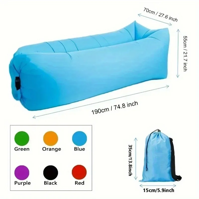 Portable Folding Single Air Sofa Outdoor Fast Inflatable Sofa Bed No Air Pump Required Beach Sleeping Bag Camping Picnic Partner