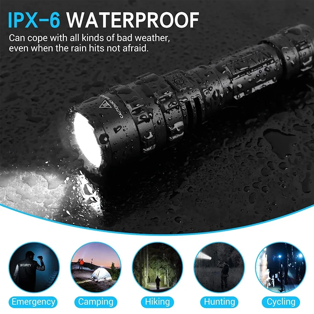 Linterna LED táctica para caza, recargable por USB, resistente al agua, juego de luces de explorador nocturno para tiro profesional