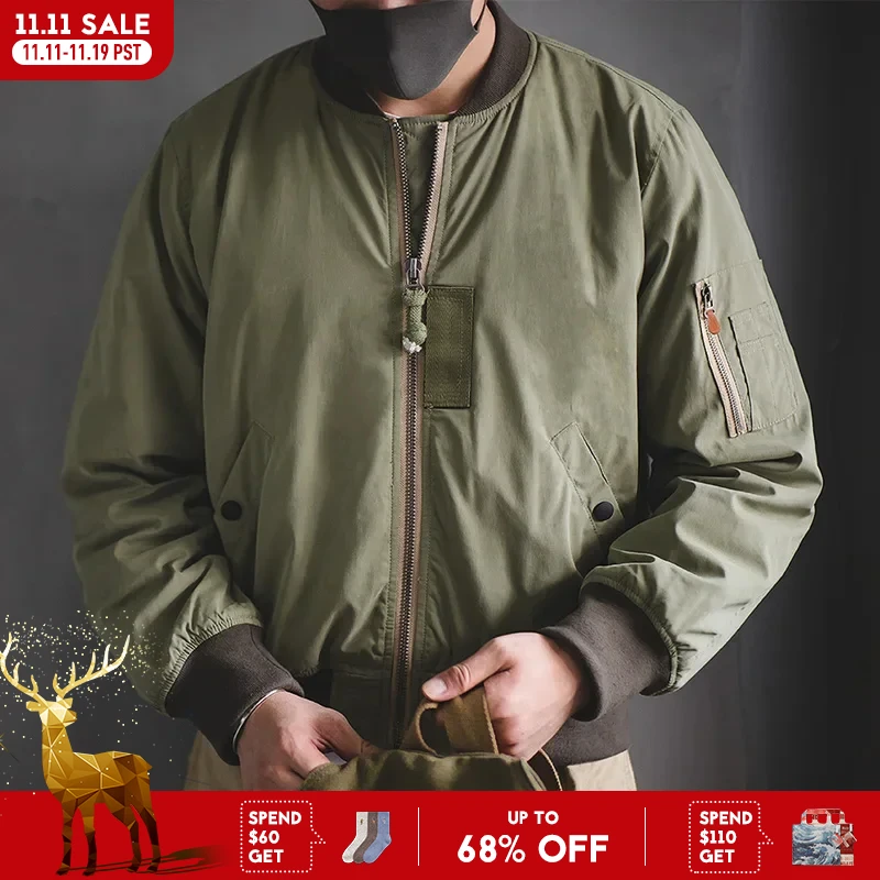 Maden Retro MA1 Bomberjacke, verdickter, gespleißter Baseball-Flugmantel mit Innentasche für Herren, Winterjacke aus Baumwolle