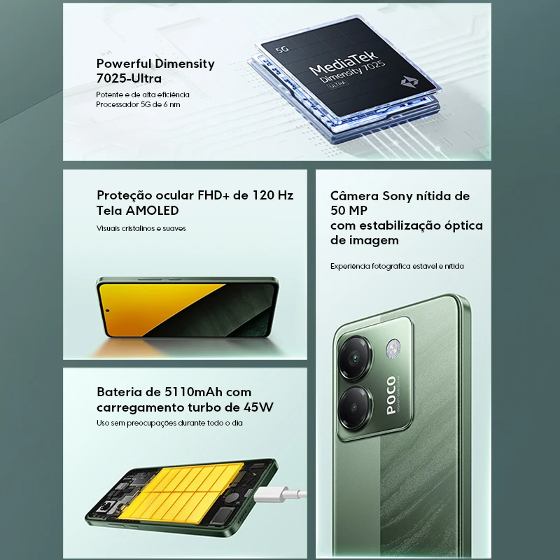【Marca +】POCO M7 Pro 5G Smartphone Dimensity 7025-Ultra 50MP câmera Sony com OIS 120Hz AMOLED Display 5110mAh Bateria NFC