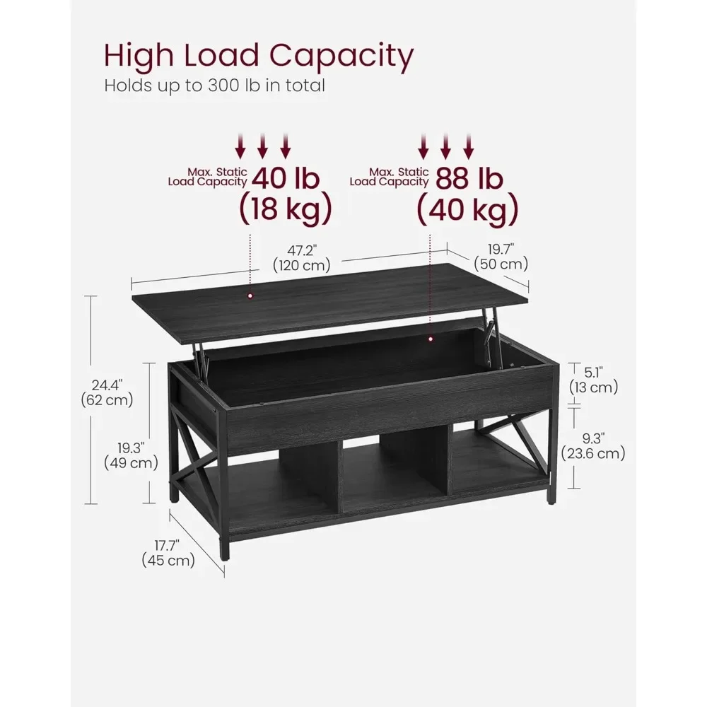 Mesa de centro elevatória, mesa de centro elevatória com prateleira de armazenamento, compartimentos ocultos e tampo elevatório, para sala de estar, escritório