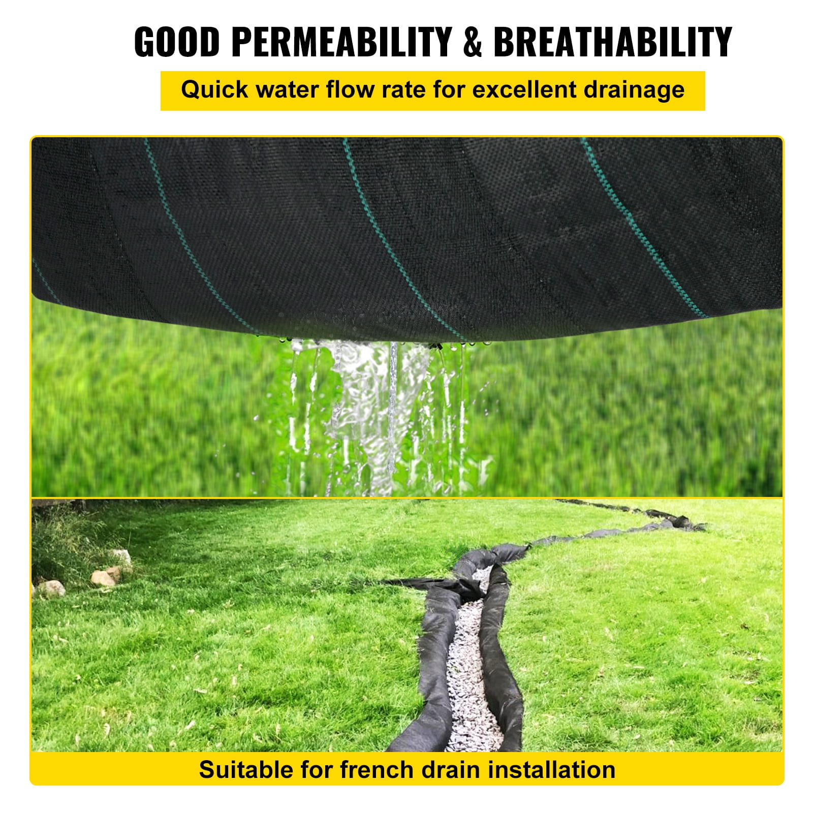 Geotextile Fabric, 12.5 x 50 ft 3.5oz Woven PP Driveway Drain Cloth w/ 600lbs Tensile Strength, Weed Barrier Heavy Duty
