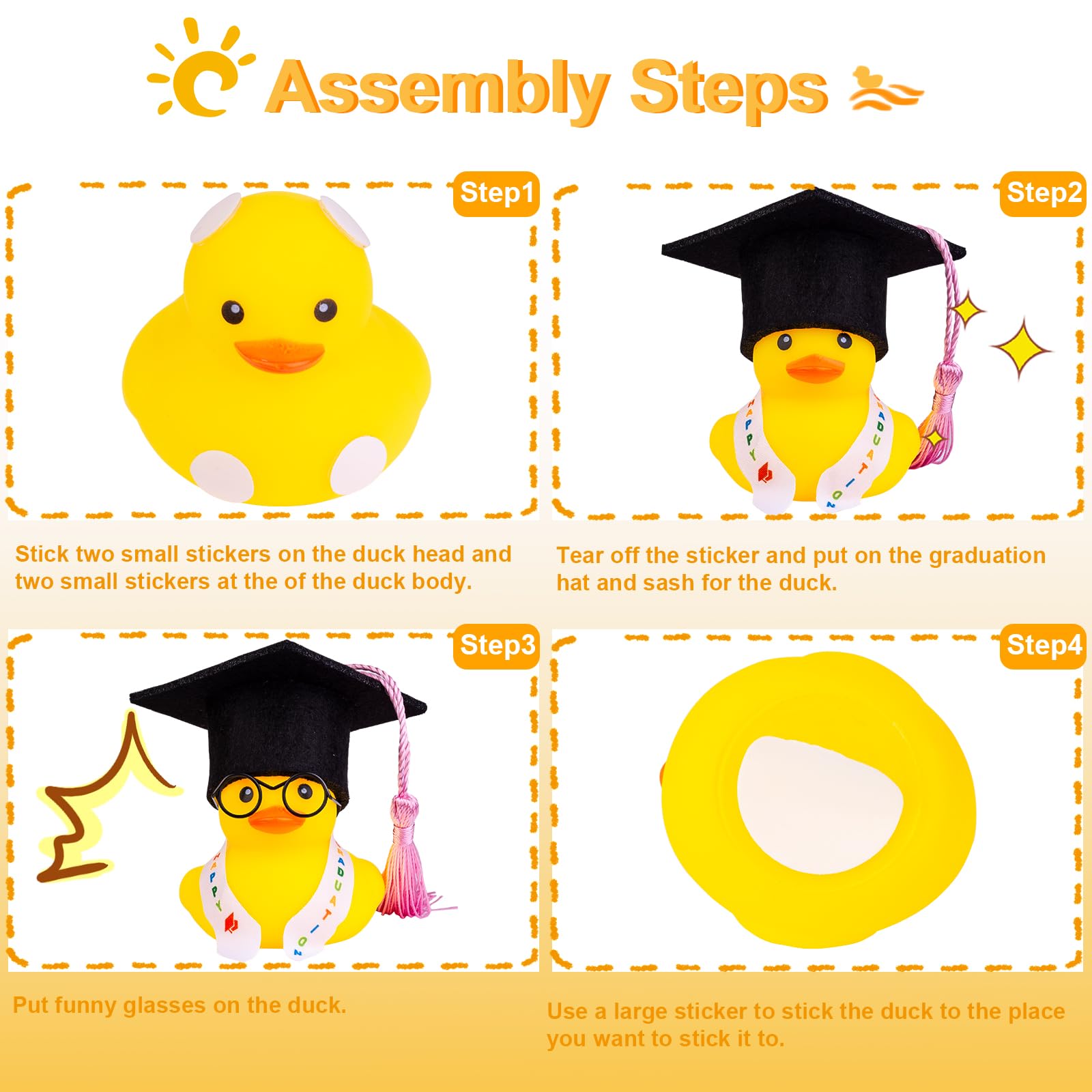 Patos de formatura decorações do painel do carro pato de borracha ornamentos acessórios com mini chapéus de formatura faixas óculos