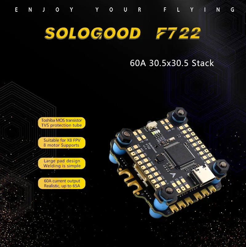 SoloGood F722 60A Stack ICM42688P F722 Vluchtcontroller BLHELI_S 60A 4in1 ESC 30,5X30,5mm 2-6S voor FPV Freestyle Drones Onderdelen