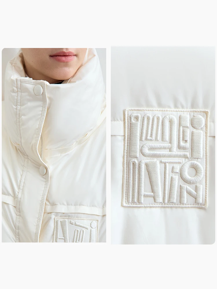 Amii 2024ฤดูหนาวใหม่ผู้หญิงVelcroหลวมTop Warm Stand-Up Collarตัวอักษรปักซีลซิปลงเสื้อ 12444103