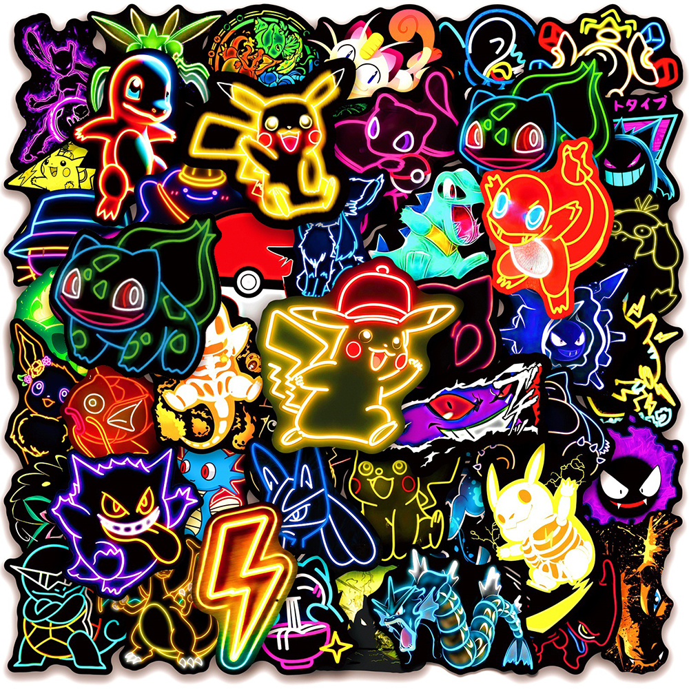 10/30/50 Uds. Cool dibujos animados luz de neón Anime Pokemon pegatinas Pikachu calcomanías de dibujos animados portátil motocicleta teléfono pegatina estética Juguetes
