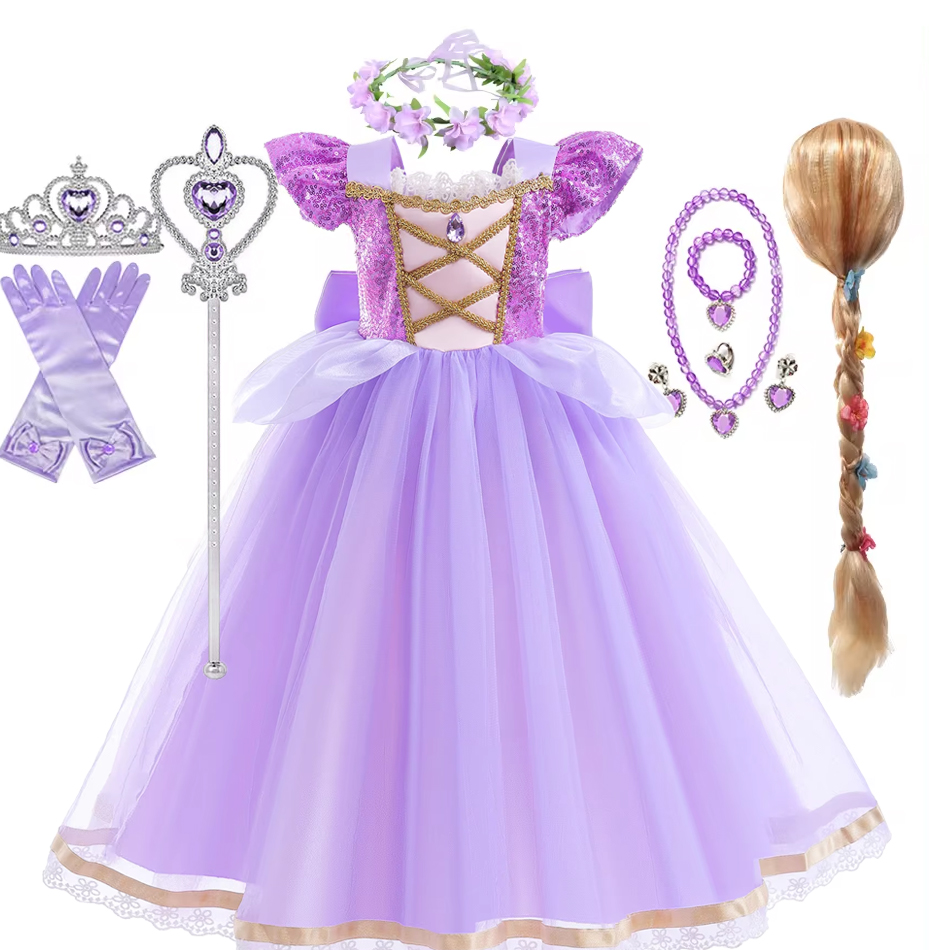 Rapunzal-Vestido de princesa para niña, Cosplay enredado, Vestido de fiesta de cumpleaños de Halloween, disfraz de cumpleaños para niños