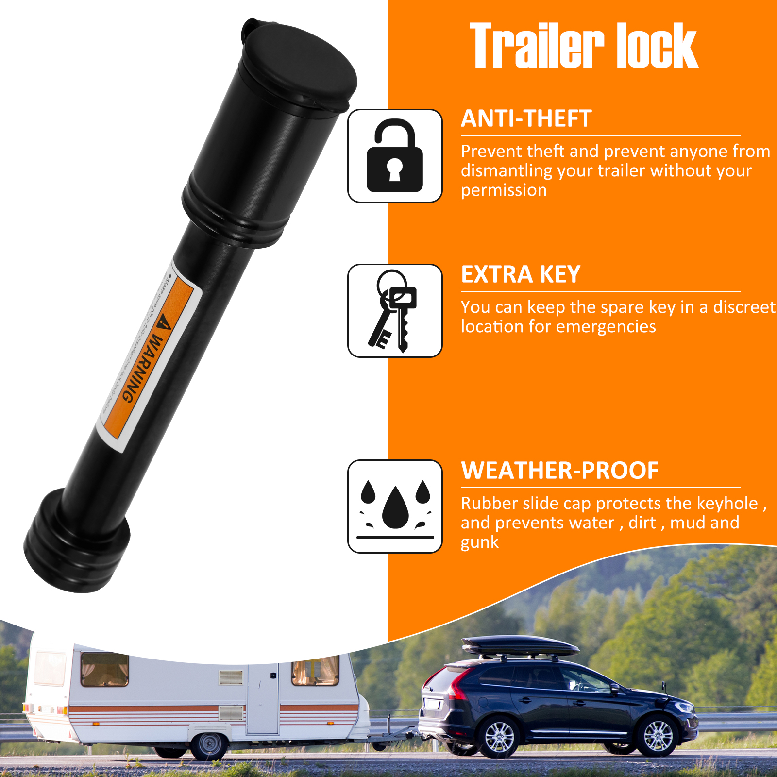 Rvトラックキー用トレーラーヒッチロック、炭素鋼牽引レシーバーロック、盗難防止、防水ピンロック、5インチ8インチ