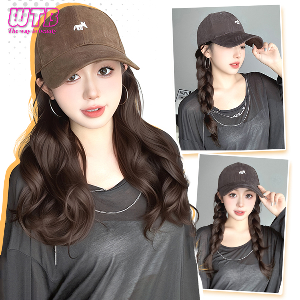 Sombrero de béisbol con capucha, peluca rizada recta/ondulada, peluca sintética para principiantes, resistente al calor, aspecto Natural